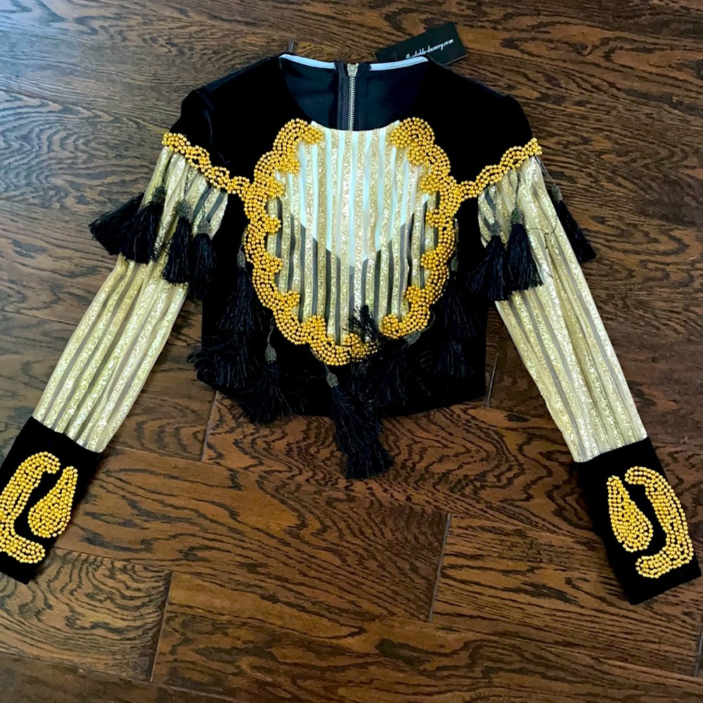 NWT Vegas Tassel Beaded Crop Top XS